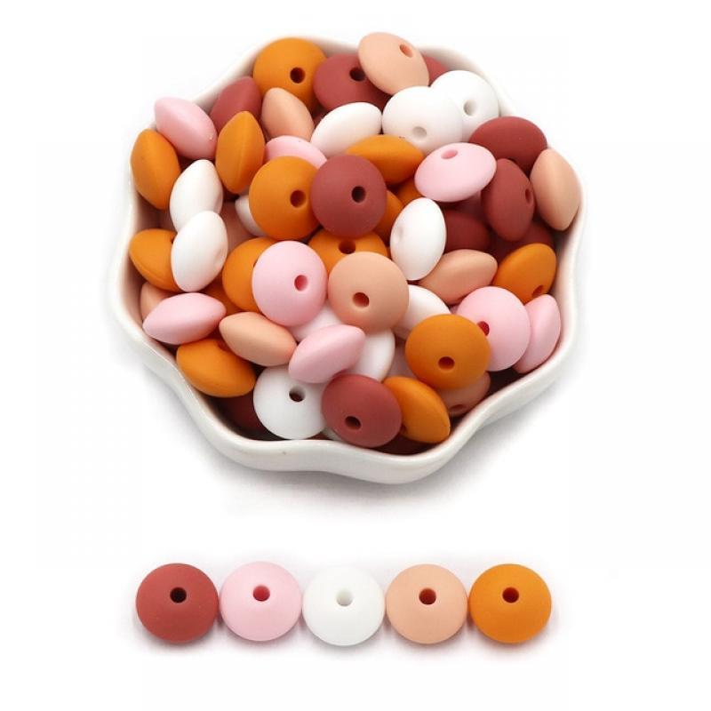 20pcs/lot 12mm Silicone lentil Beads Silicone BPA Free DIY Charms Newborn Nursing Accessory Teething Necklace Teething Toy