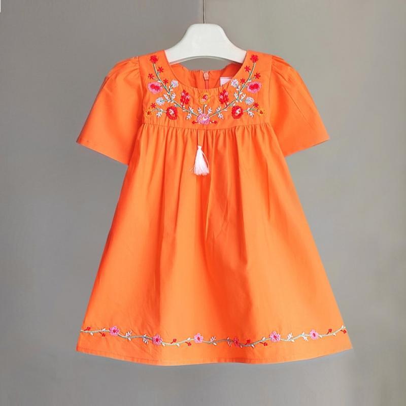 Baby Girls Dresses Kids Embroidered Cotton Summer Party Dress For Girl Children Costume Blue Cute Dress Clothes 2-6 Yrs Clothing