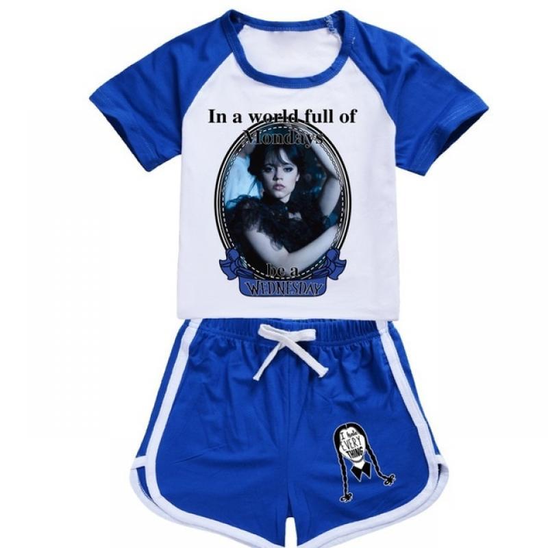 Casual Wednesday Addams Family Kids Clothes Baby Boy T-shirts Suits Summer Kids Toddler Girls Sports Cotton Clothing Shirts Sets