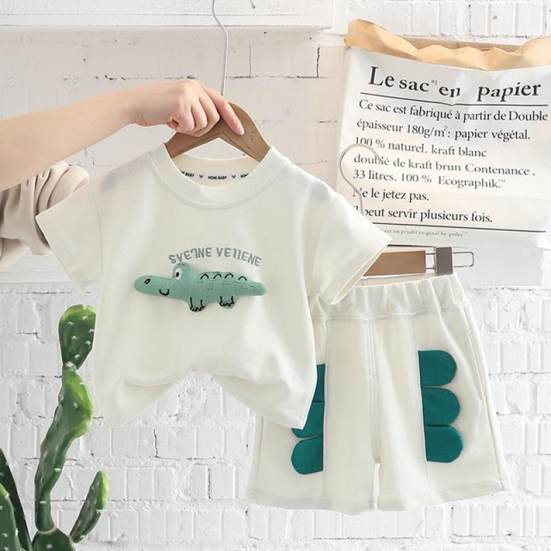 2023 Summer Toddler Boy Outfits Set 3D Dinosaur Short Sleeve T-shirts Cartoon Shorts Suit Infant Baby Boy Top And Bottom Set