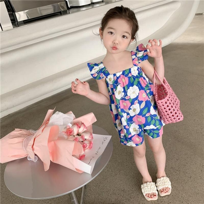 Kids Clothes Floral Pattern Clothes For Girls Casual Style Tracksuit For Girl Summer Tracksuits For Children