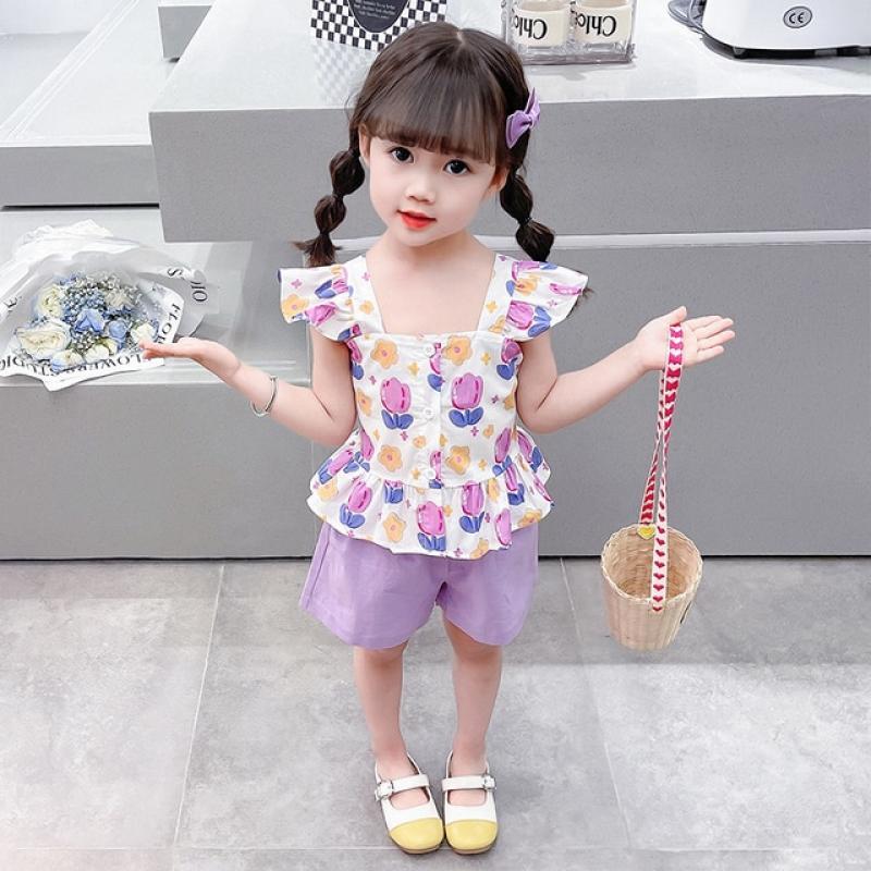 Kids Clothes Floral Pattern Costume For Girls Casual Style Kids Girls Clothes Summer Children's Clothes