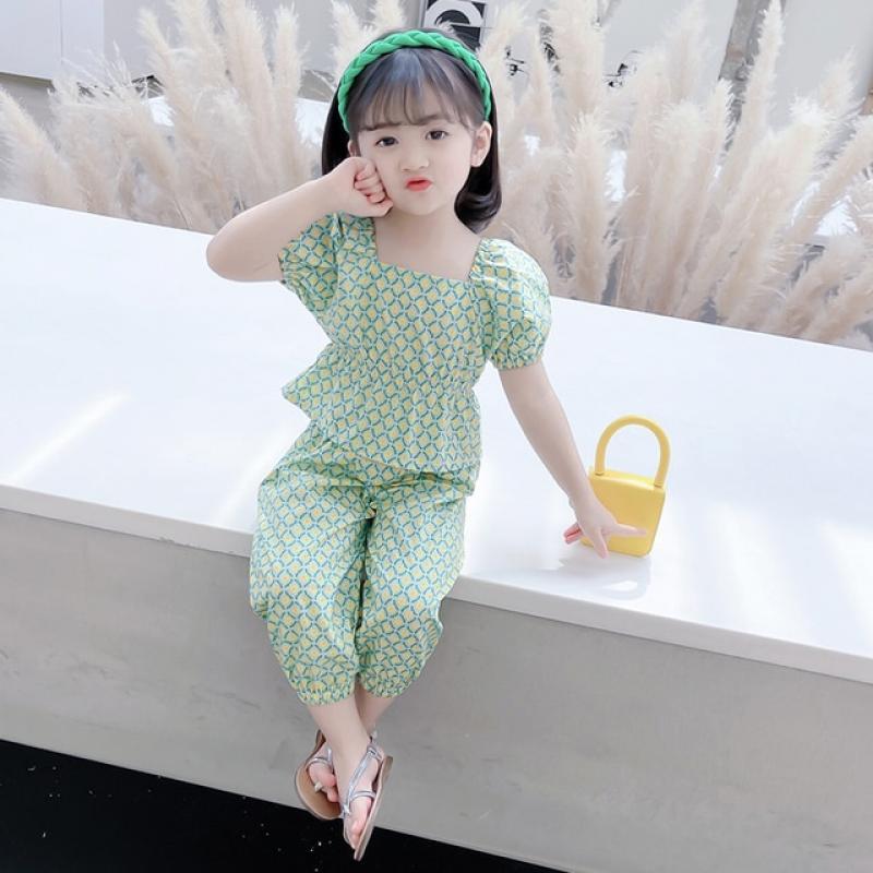 Kids Summer Clothes Plaid Pattern Girl Clothes Tshirt + Short Tracksuit For Girl Casual Style Tracksuit Kids