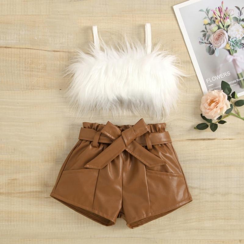 Listenwind 2-7Y Kids Children Girls Clothes Set Vest Tops Pu Leather Bow Shorts Summer Outfits