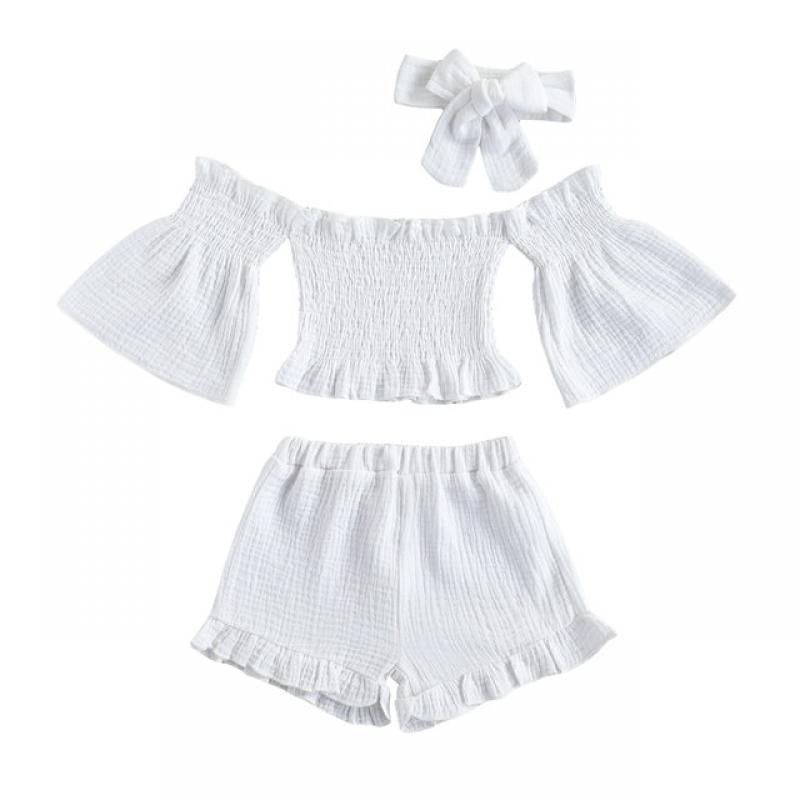 Listenwind 1-6Y Toddler Kid Girl Clothes Set Children Outfits  Ruffle  Off Shoulder Crop Tops Shorts Summer Holiday Clothing D08