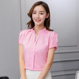 Women Tops And Blouse Shirt Body Short Sleeve V Neck White Red Pink Blue Summer Autumn Female Korean Work Wear Clothing