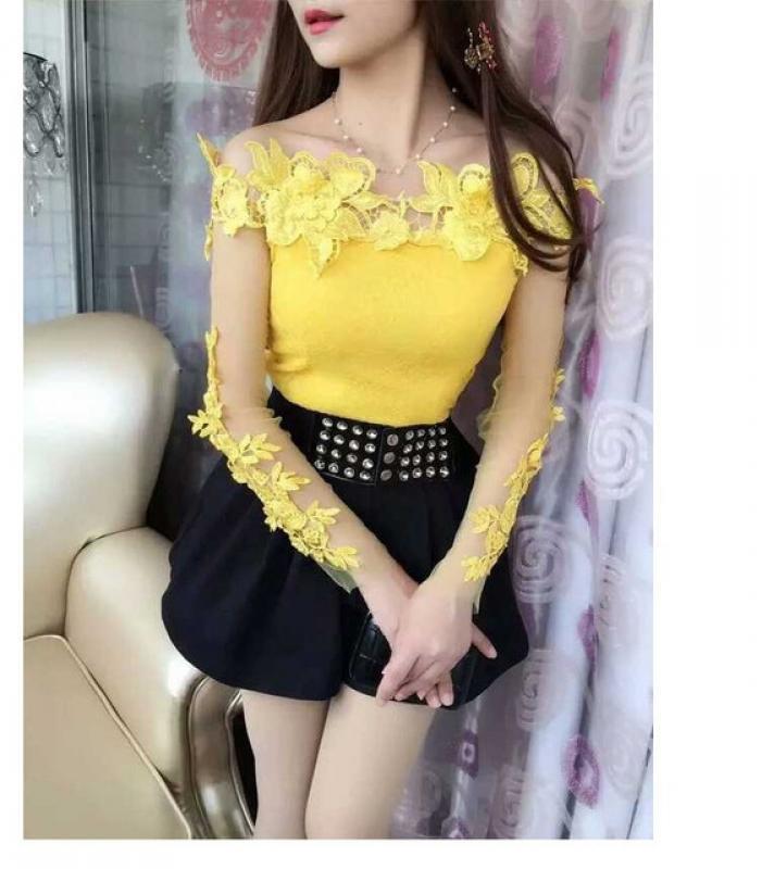 2018 Spring Summer Women Shirt Sweet Floral Lace Blouse Ladies Long Sleeve Slash Neck Backles Mesh Blouses Short Blusas Tops 830