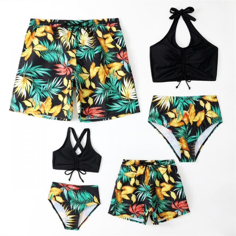 2023 Leopard Family Matching Swimsuits One-Piece Mother Daughter Swimwear Mommy and Me Clothes Outfits Father Son Swim Shorts