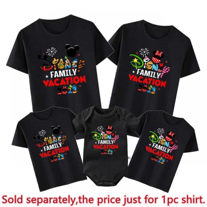 Disney Family Vacation 2023 Shirts Cotton Matching Dad Mom Kids Tees Tops Baby Rompers Disneyland Trip Family Matching Outfits