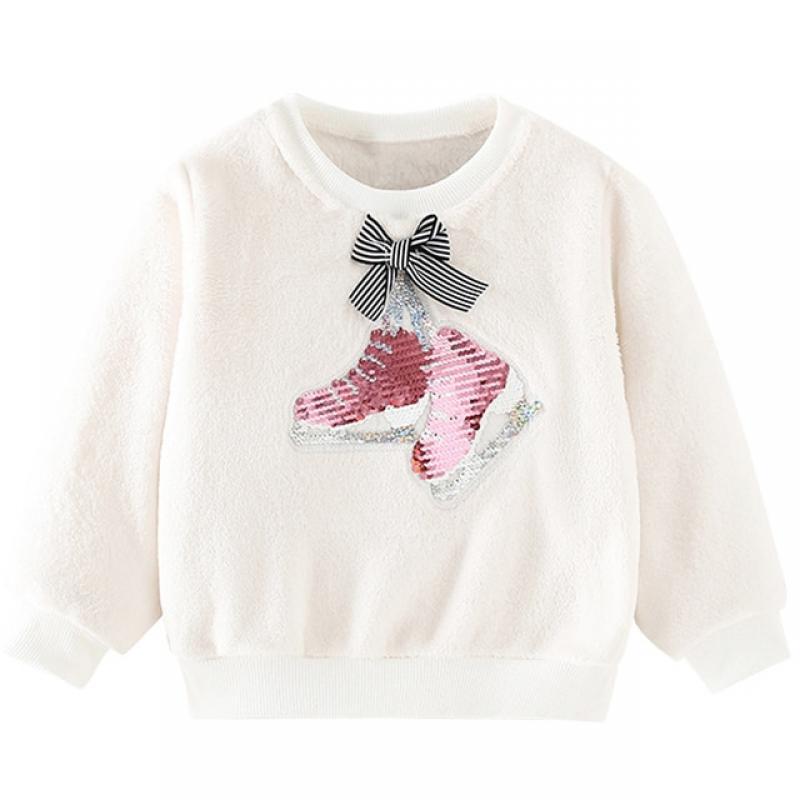 Little maven 2023 Baby Girls Autumn Sweatshirt with Sequin Shoes Fleece Pretty Children Casual Clothes for Kids 2-7 year