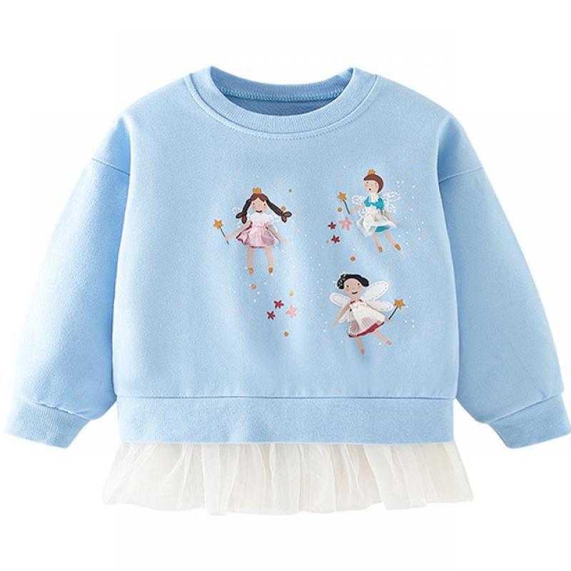 Little maven 2023 New Fashion Sweatshirt Blue Flower Fairy Pretty Tops Cotton Comfort and Lovely for Kids 2-7 year