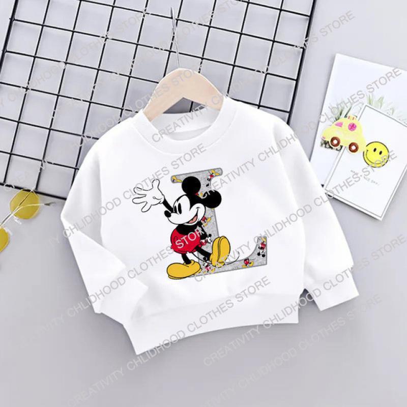 Mickey Children Sweatshirts New Letter A B C D Name Combination Clothes Kawaii Cartoons Pullover Girl Boy Kid Fashion Sportswear