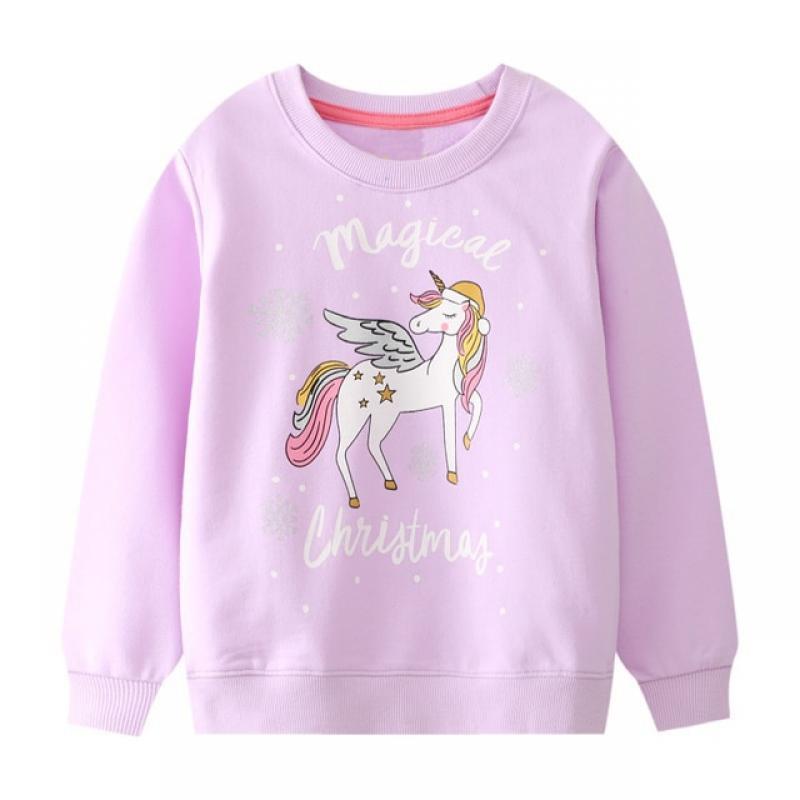 2023 Baby Girls Sweatshirt Blue Autumn Lovely Tops Cotton with Cartoon Animals Casual Clothes for Kids 2-7 Year