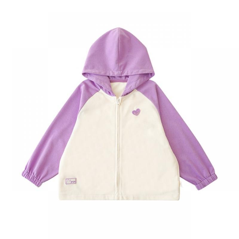 2023 Spring New Girls' Love Embroidery Logo Zipper Contrast Hooded Sweater Children's Casual Cartoon Rabbit Top 4-12y