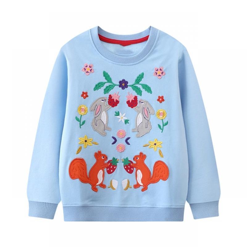 Little maven Girls 2023 New Sweatshirts Animal Birds with Flowers Embroidery Baby Girls Long Sleeve Sweatshirt for Kids Clothes