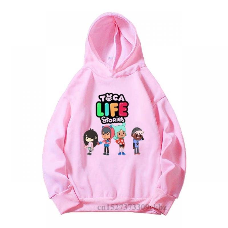 Toca Life World Print Kids Pink And White Hoodie Baby Girls Gift Children's Clothes Toca Boca Boys Cartoon Animation Game Top