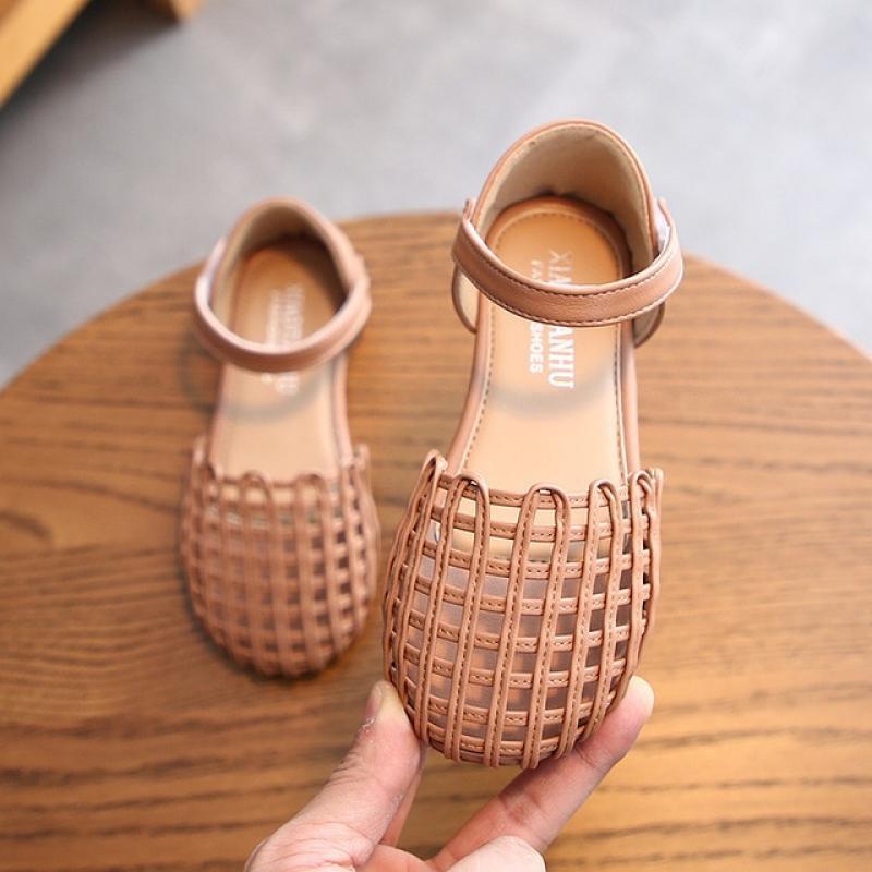 Girls Sandals Summer New 1-12 Years Baby Kids Soft-soled Woven Closed Toe Sandals Children Girls Princess Hollow Shoes