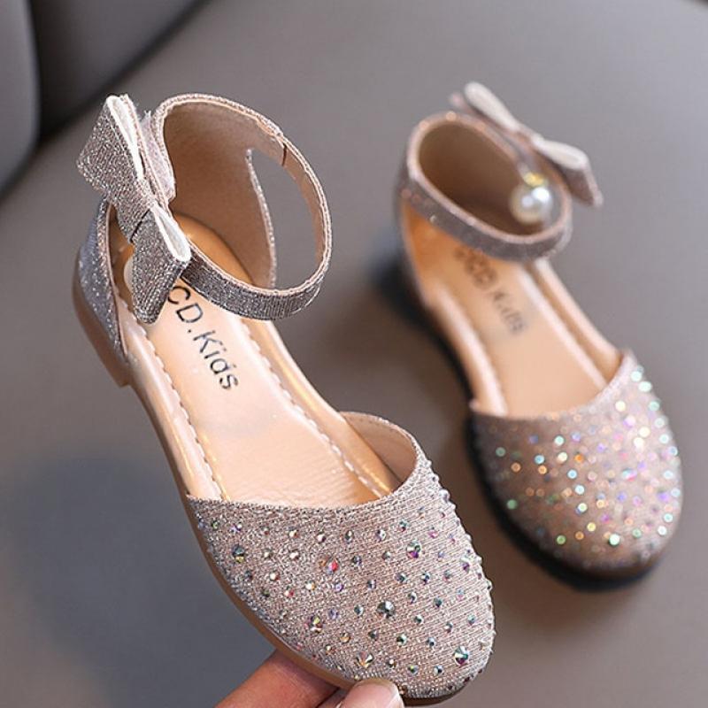 Girl Flat Sandals Princess Leather Shoes Summer Fashion Rhinestone Children Girl Shoes For Party Wedding Performance  CSH1362
