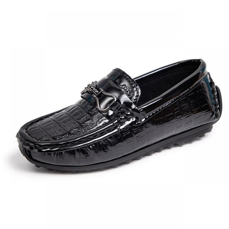 2022 Boys Versatile Glossy Leather Shoes for Party Wedding Shows Kids Fashion Solid Black Flat Non-slip Children Moccasin Shoes