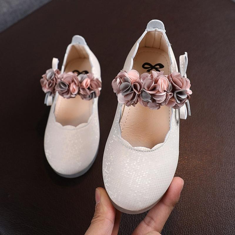 Girls Leather Shoes Autumn Fashion Flower Kids Princess Shoes Flat Heels Floral Little Girl Shoes Size 22-31 SKQ001