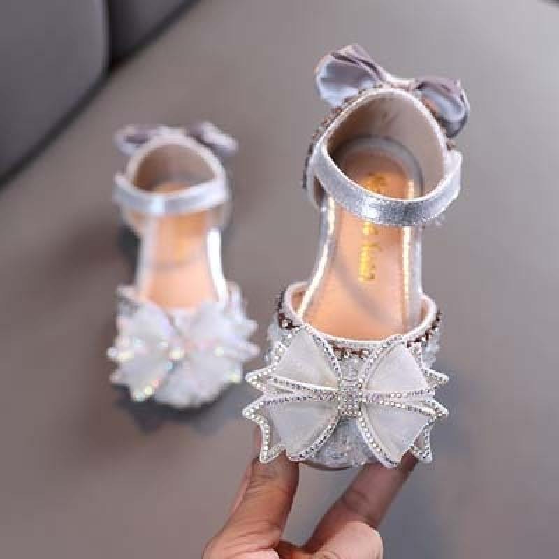 Kids Sandals Children Summer Rhinestone Bow Girls Party Dance Shoes Soft Bottom Non-Slip Baby Shiny Princess Shoes