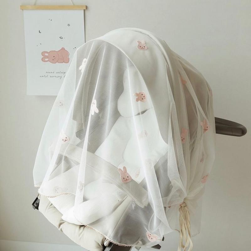 Stroller Mosquito Net Pram Cover Mesh Summer Breathable Sunshade Travel Outdoor Activity Embroidery Gauze Windshield Curtain