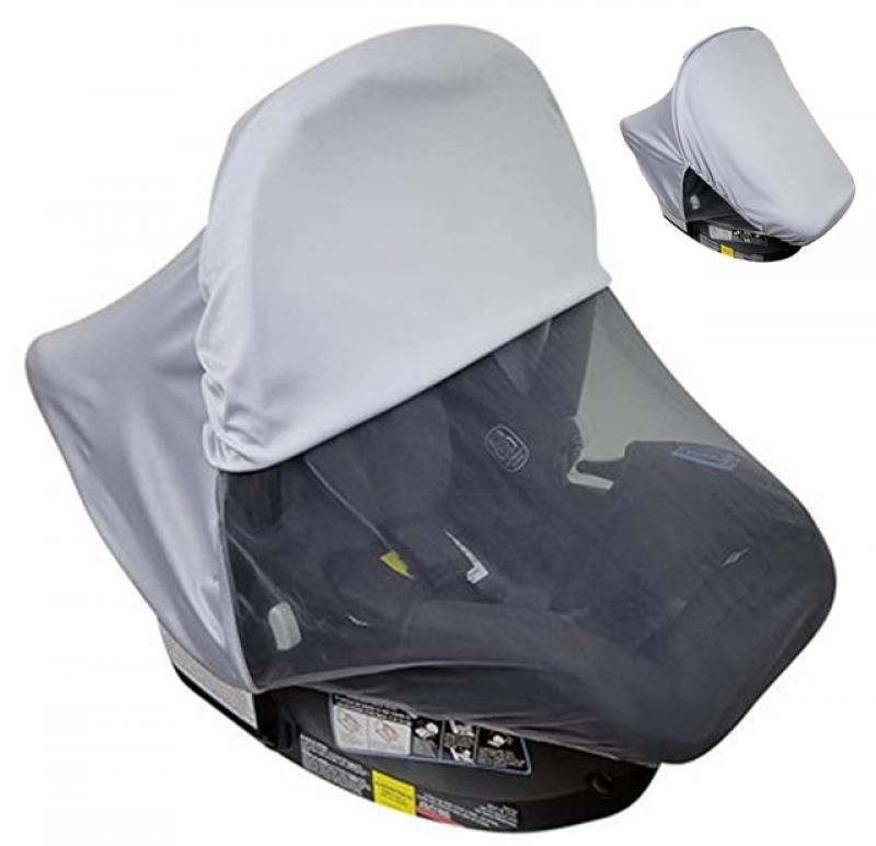 Baby Car Seat Cover with Sunshade Open Window Breathable Mesh Protect Baby from Mosquitoes and Sun Windproof Stroller Accessory