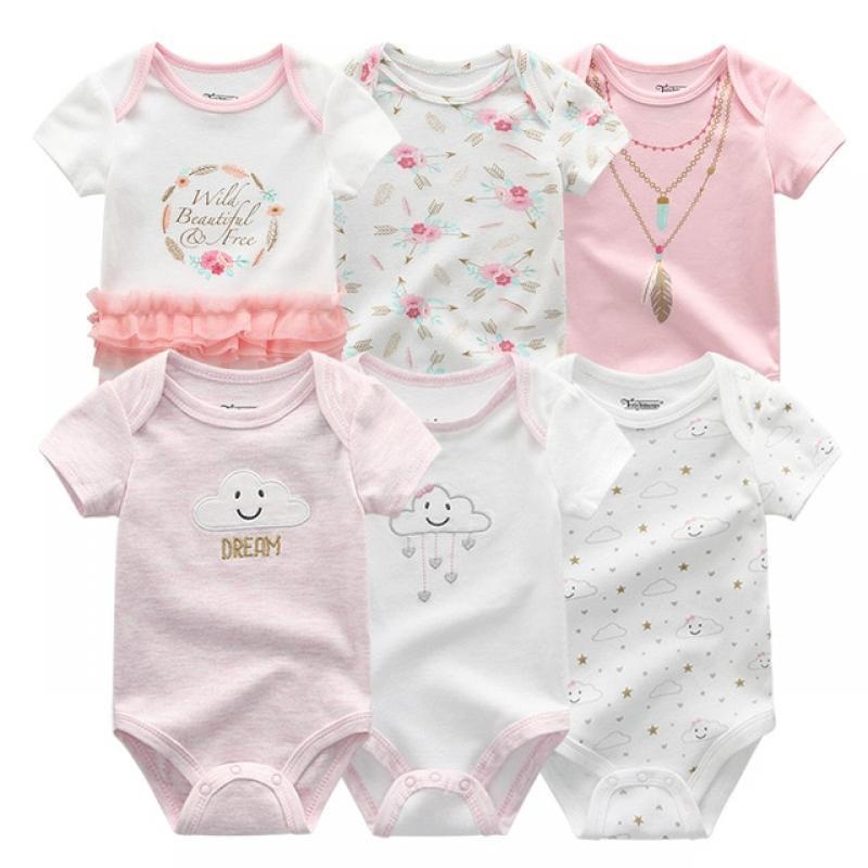 2023 Cotton Baby Girl Clothes Set 6Pieces New Born Bodysuits Short Sleeve Cartoon Baby Boy Clothes Solid Color Summer Bebes