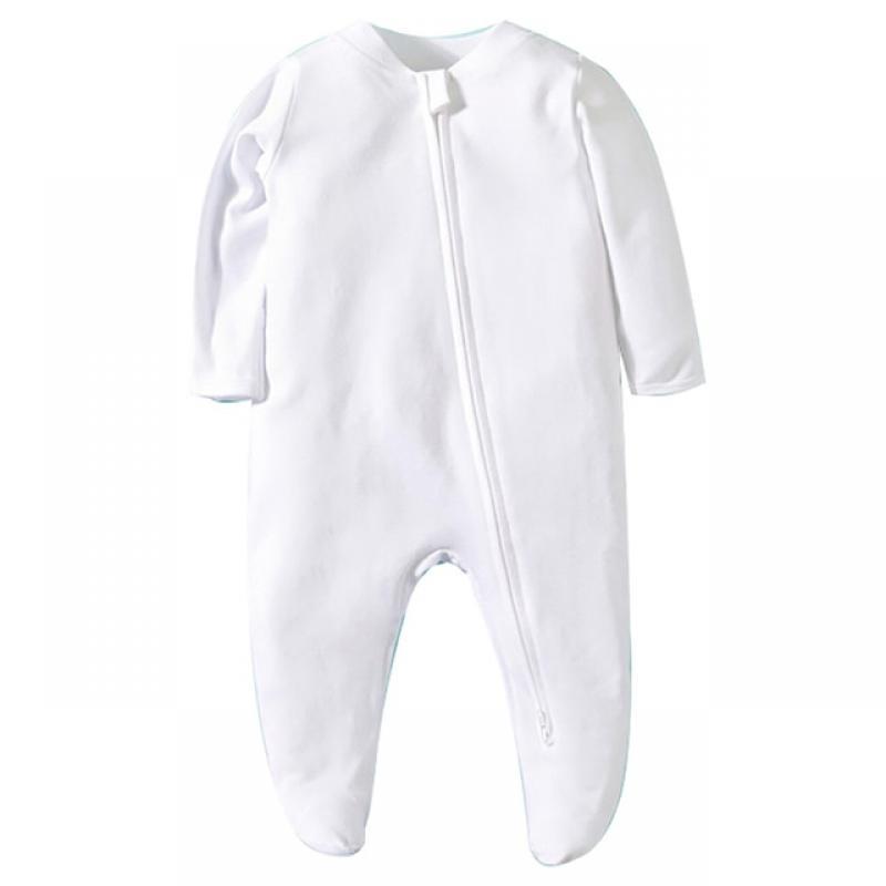 Newborn Footed Pajamas Zipper Girl and Boy Romper Long Sleeve Jumpsuit Cotton Solid White Fashion 0-12 Months Baby Clothes