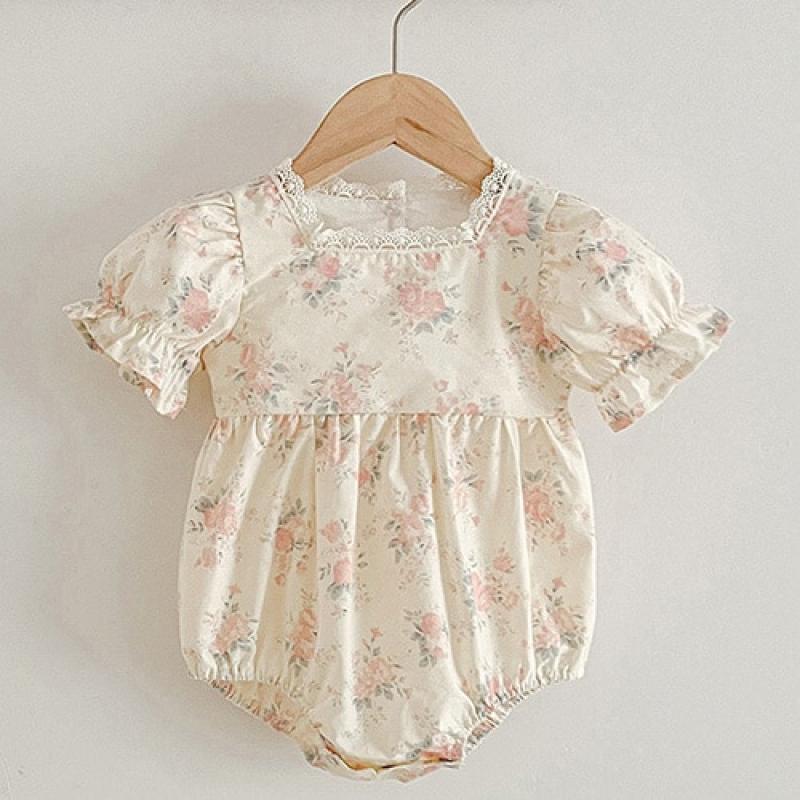 Newborn Baby Girls Jumpsuit Flying Sleeve Cotton Flower Embroidery Toddler Baby Girl Bodysuits Baby Girls Clothes For Summer