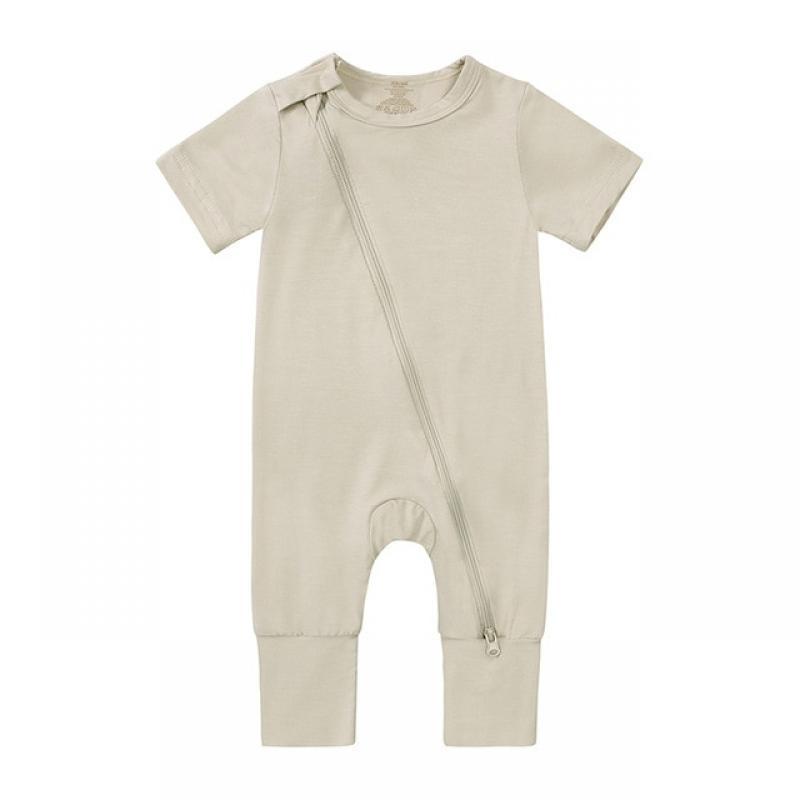 2023 Baby Romper Bamboo Fiber Baby Boy Girl Clothes Newborn Diagonal Zipper Jumpsuit Solid Short-Sleeve Baby Clothing 0-18M