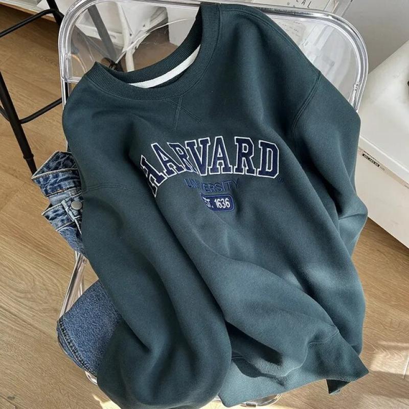 Heavy Industry Alphabet Embroidered Plush Casual Sweater Women's Spring Thick Warm Loose Student Wind Top sweatshirt