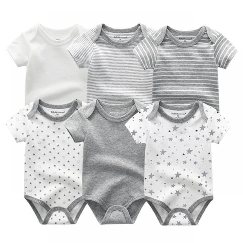 New Born Bodysuits 2023 Cotton Cartoon Baby Girl Clothes Set 6Pieces Short Sleeve Baby Boy Clothes Summer Solid Color Bebes