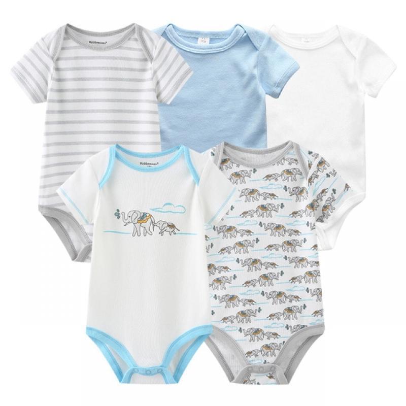 New Born Bodysuits 2023 Unisex 5Pieces Baby Girl Clothes Solid Color Cotton Baby Boy Clothes Set Cartoon Print Summer Bebes