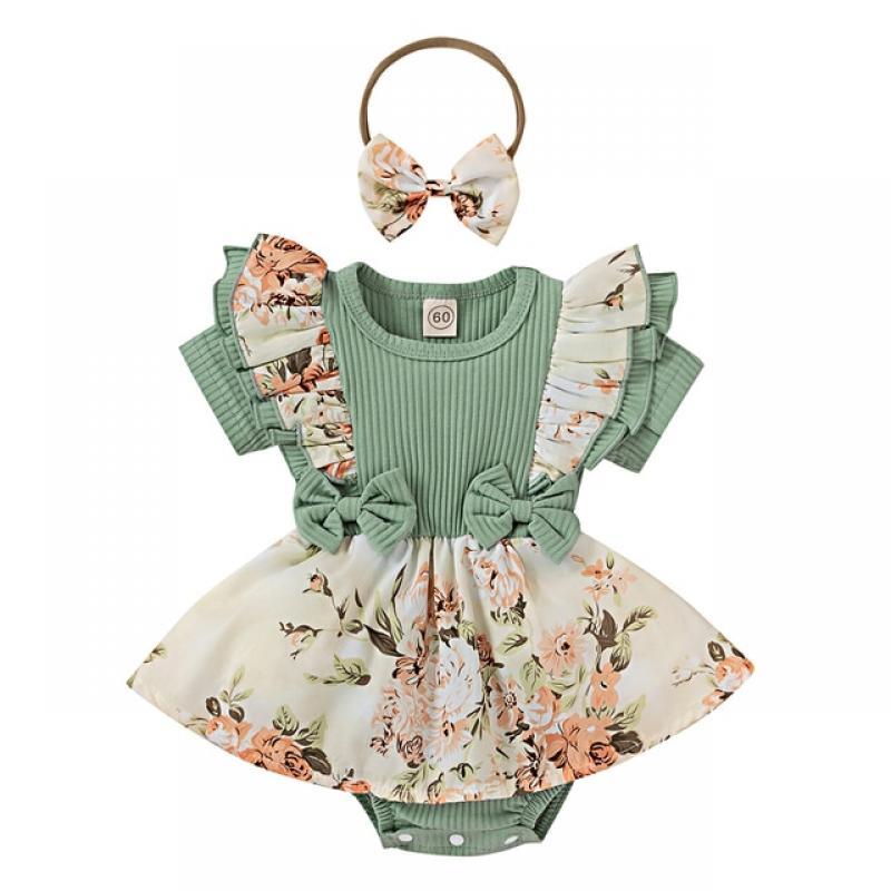0-18 Months Newborn Baby Jumpsuit Summer Baby Short Sleeve Top+Printed Skirt With Headband Baby Girl Clothes Infants Outfits
