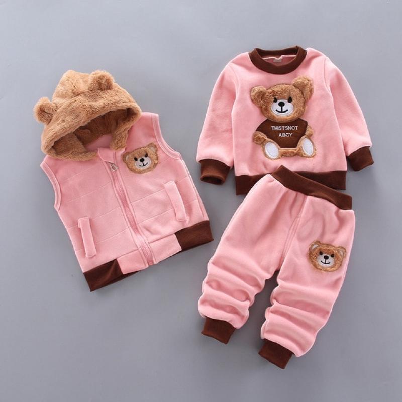20 Style 3PC Cotton Thick Warm Hooded Sweater Cartoon Cute Bear Boy Girl Baby Autumn And Winter Plus Velvet Thickening Clothes