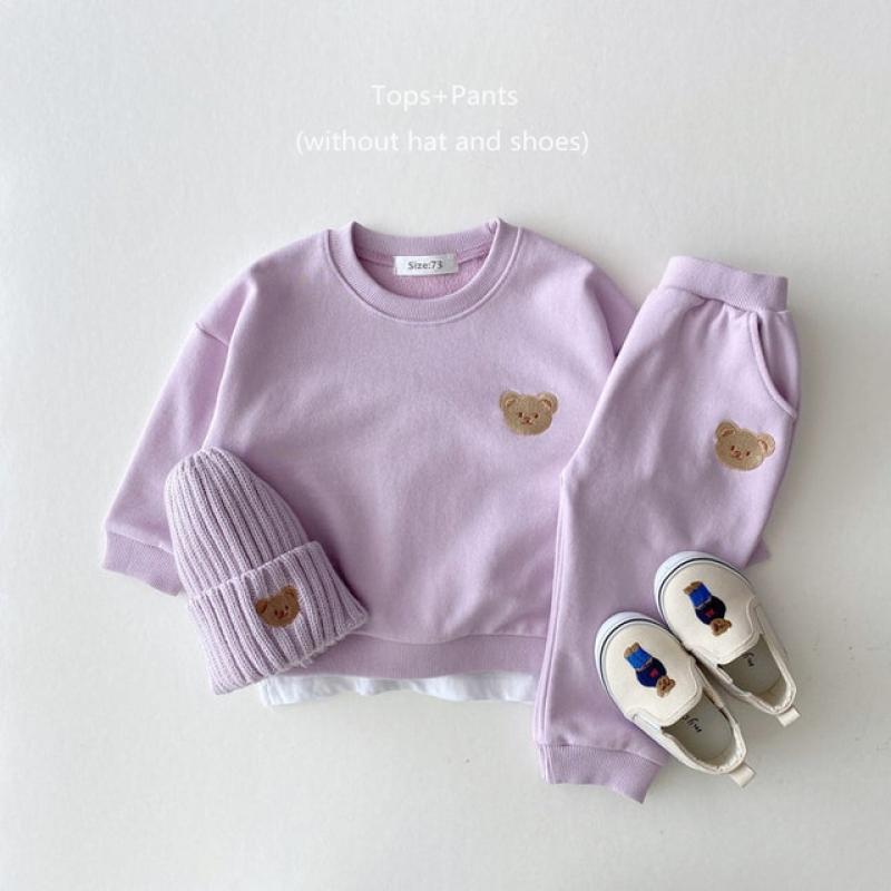 Kids Spring Sportswear Suits Girl Cute Small Bear Pullover Sweatshirts + Boys Loose Cotton Sweatpants 2pc Cartoon Tracksuit Set