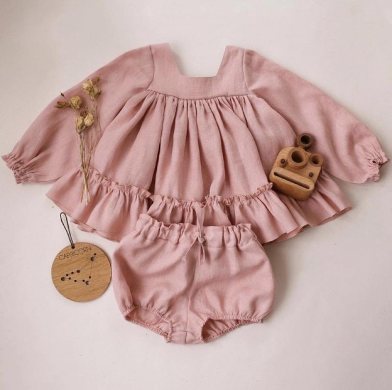 Spring Baby Girls Outfit Newborn Toddler Child Clothes Set Dresses Ruffle Long Sleeve Cotton Linen Infant Romper Bodysuit 6-36M