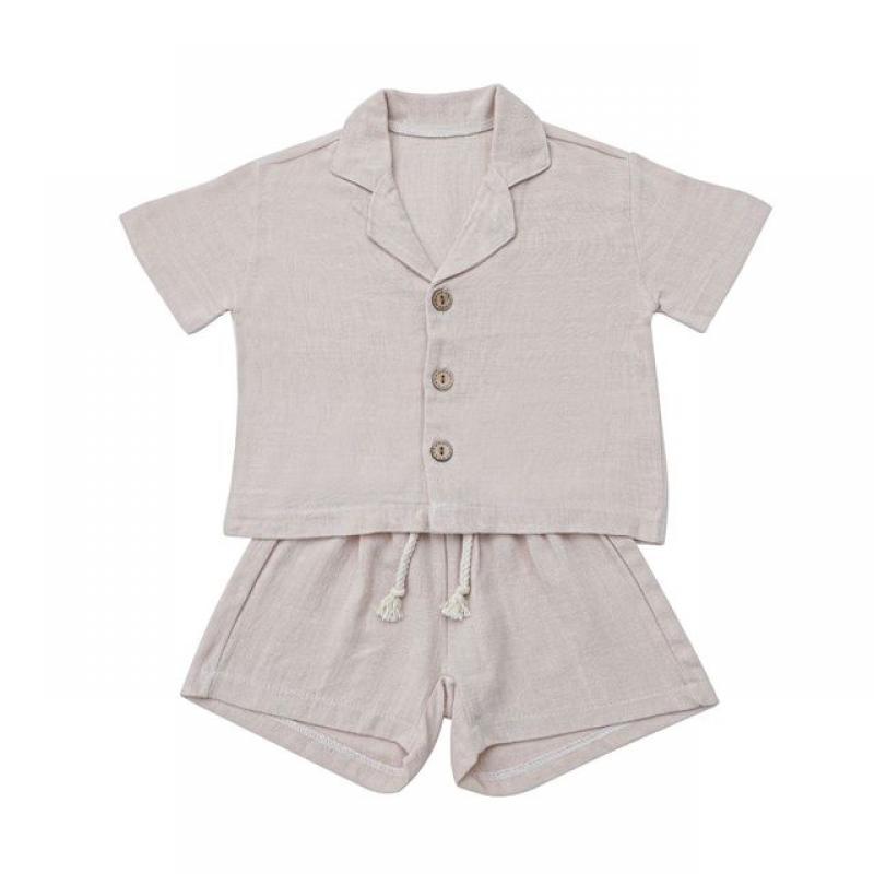 Summer 2PCS Newborn Baby Girl Boys Clothes Cotton Linen Short Sleeve Shirt Tops+Shorts Pants Kids Outfits Infant Suits