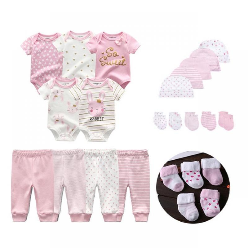 15/24Pieces Newborn Baby Rompers+Pants+Mittens+Hats+Socks Set 100%cotton Print Unisex Baby Girl Boy Clothes Sets