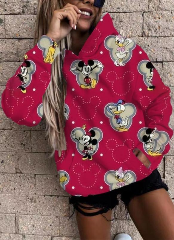 2022 Spring Autumn Cartoon Disney Minnie Mouse Full Print Sweatshirt Ladies Hoodie Street Fashion Versatile Pocket Top