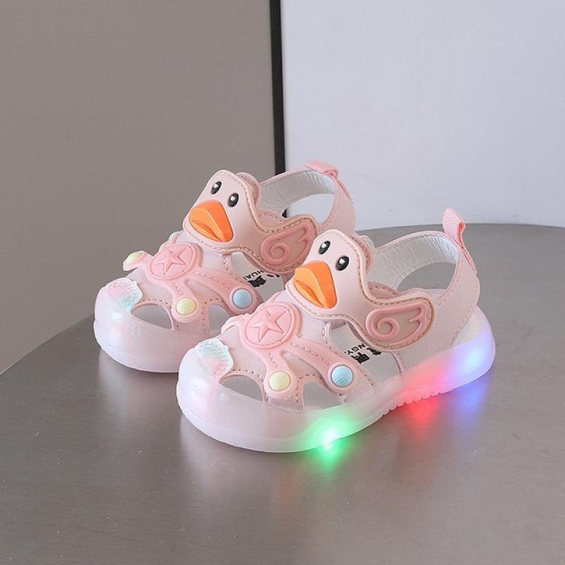 Little Duck Light-up LED Sandals for First Walker Anti-kick Baby Shoes for 0-3 Years Old Prewalker Soft Sole Cartoon for Girl