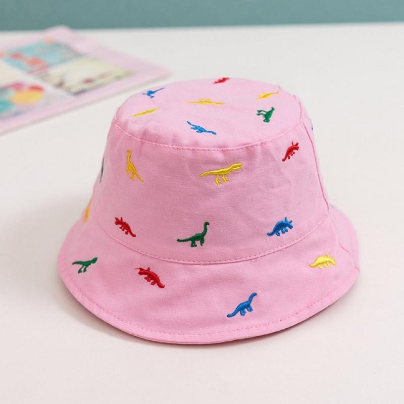 Summer Dinosaur Baby Bucket Cap Cute Embroidery Kids Fisherman Hat for Boy Girl Solid Color Adjustable Toddler Sun Hats Gorras