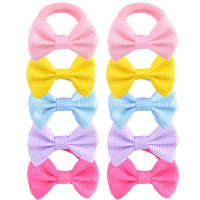 10Pcs Baby  Girls Bow Hair Ring Rope Elastic Hair Rubber Bands Hair Accessories for Kids Hair Tie Ponytail Holder Headdress