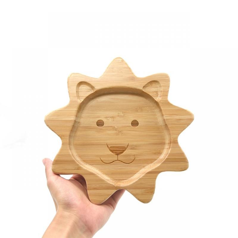 Baby Frog Wooden Dinner Plate Baby Feeding Bowl Children Feeding Tableware With Silicone Suction Cup Wooden Cartoon Dinner Plate