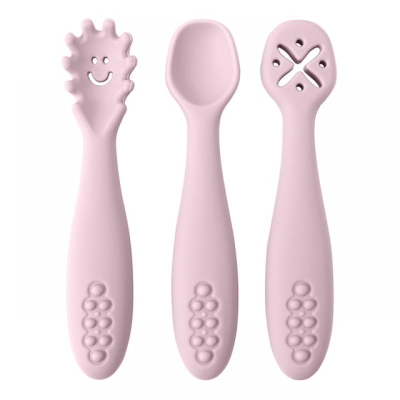 3PCS Silicone Spoon Fork For Baby Utensils Set Feeding Food Toddler Learn To Eat Training Soft Fork Cutlery Children's Tableware