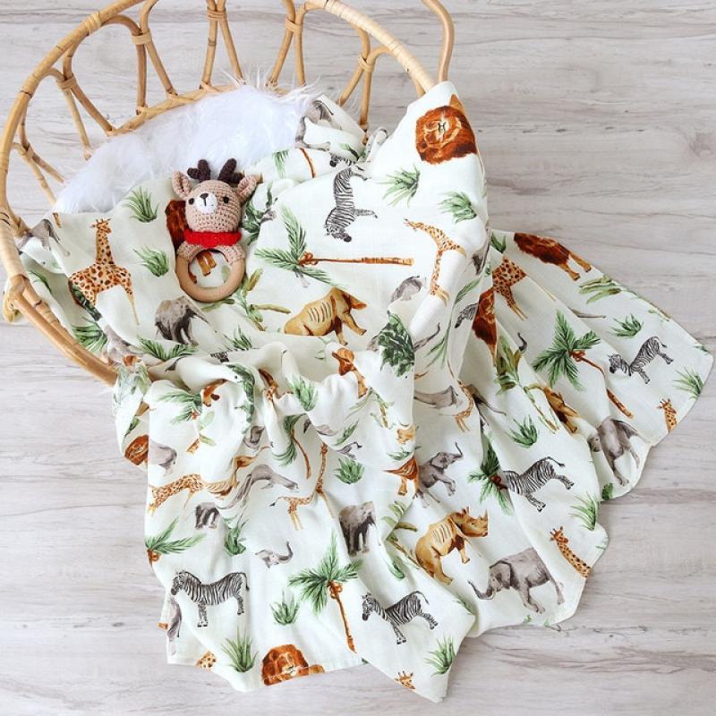 Baby Blanket New Born Baby Stuff Muslin Swaddle Bamboo Swaddle Baby Newborn Sheet for Baby Bed Floral Forest Animals Pattern