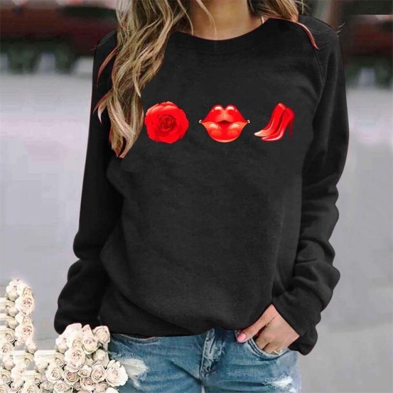 Sweatshirt Ladie Women's Tracksuit Hoodie Round neck Sweatshirts Pullovers Lip print Clothing  Top Long Sleeve Casual Hooded