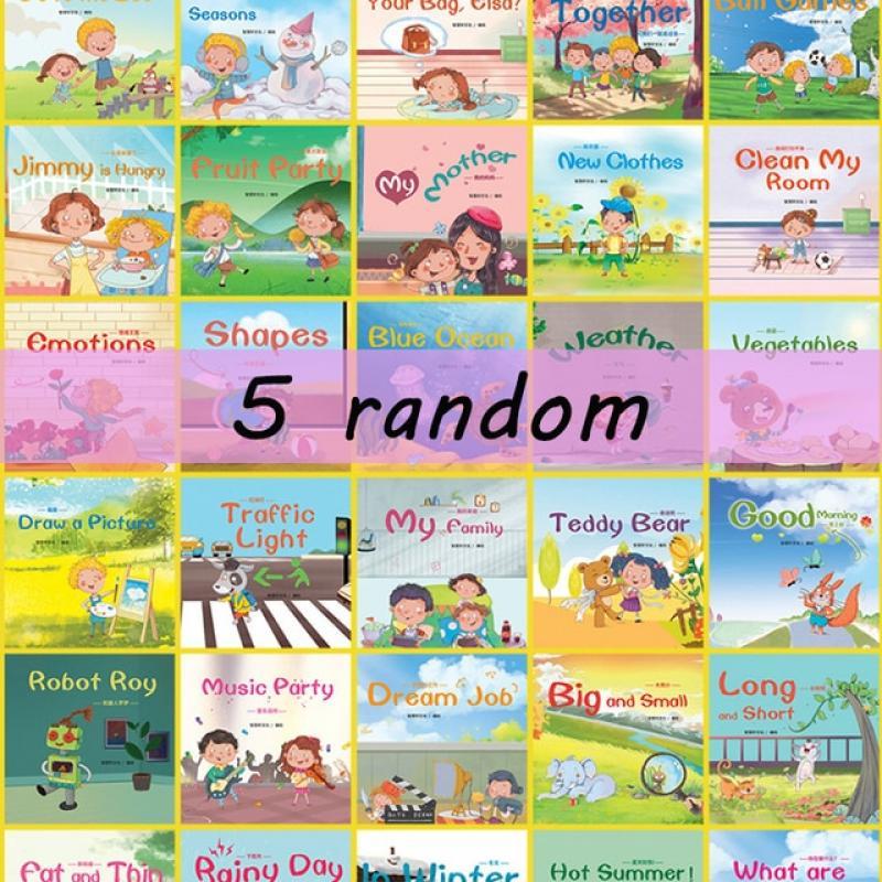 Random 5 English Books Set Words Learning Picture Book for Children Enlightenment of Early Childhood Kids Preschool Pocket Book