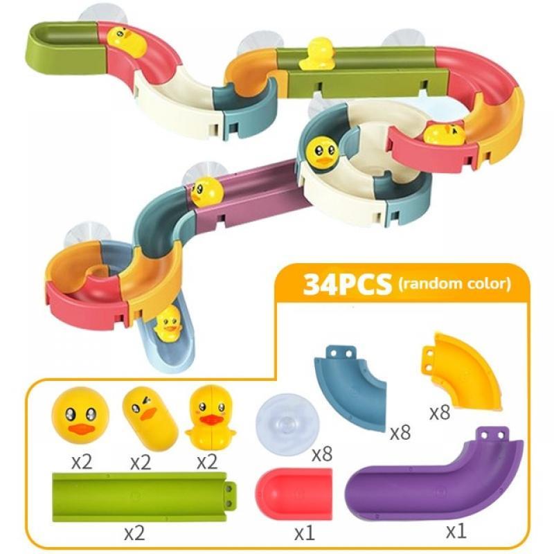 Baby Bath Toys DIY Slide Tracks Pipeline Yellow Ducks Bathroom Bathtub Play Rainbow Shower Water Educational Toys For Children